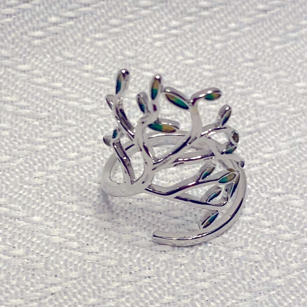 Sterling Silver Plated Tree of Life Ring. Adjustable Ring, Thumb Ring - Picture 2 of 3